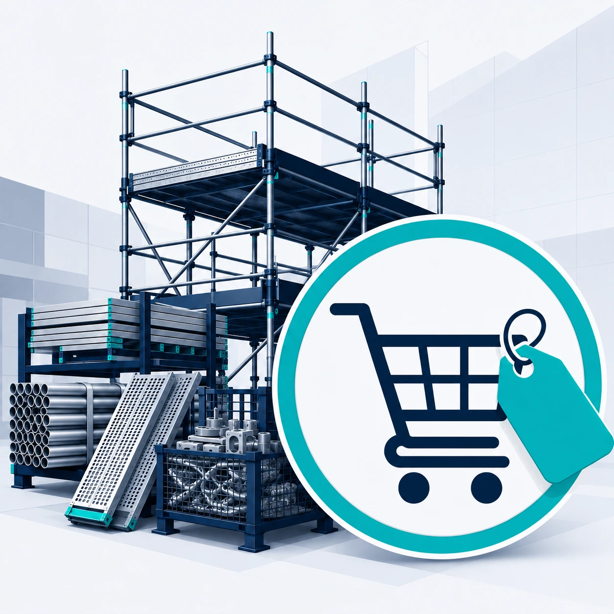 Icon für Bau- und Gerüstmarkt mit Gerüstteilen und Material